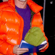 Brad Pitt signs autographs in orange bomber jacket as he heads to the makeup trailer on his 2nd day of filming with George Clooney in NYC