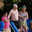 *EXCLUSIVE* The British Actor Michael Caine gets a little help from his female friends as he enjoys his Easter Break with his wife Shakira out on the beaches of Barbados.