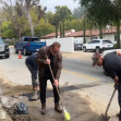 Arnold Schwarzenegger has taken it upon himself to fill two potholes