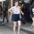 EXCLUSIVE: Mila Jovovich shows of an interesting new hairstyle as she arrives at the Four Seasons