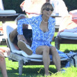 77-year old Sylvester Stallone and his wife Jennifer Flavin are seen taking in the hot sunshine during the excessive heat of the European heatwave as they chill with a few friends at the Cala di Volpe Hotel.