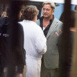 Blond haired Gerard Butler being made up while on set of "In the Hand of Dante" directed by Julian Schnabel