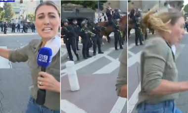 Momentul în care poliția din Los Angeles împușcă o jurnalistă australiană, în timpul unei transmisiuni în direct de la proteste
