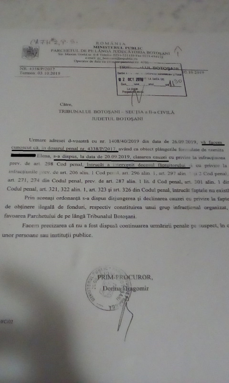 document primar declarat decedat