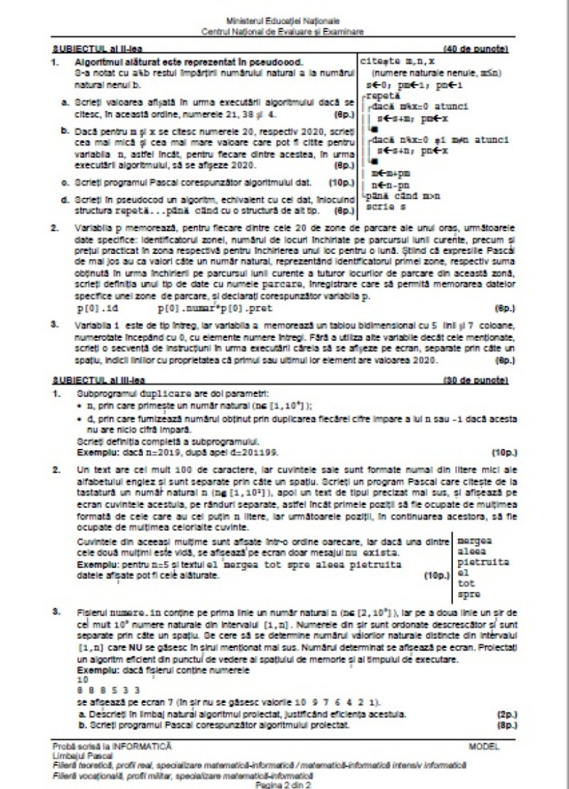 Bacalaureat 2020 Modele De Subiecte La Informatică Geografie