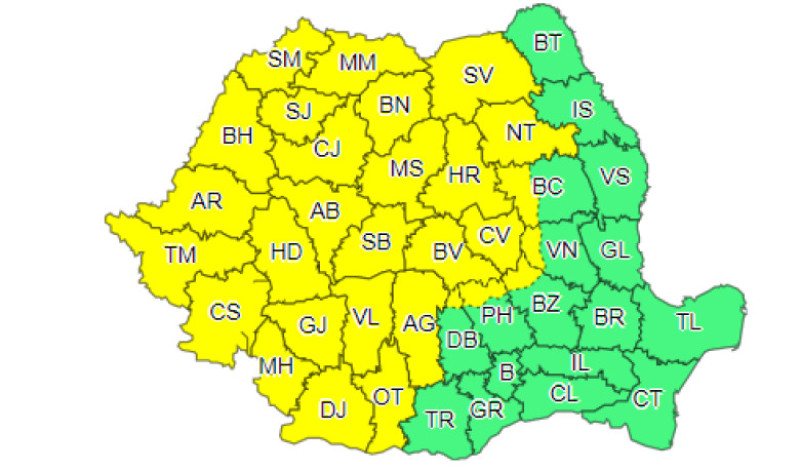 Cod Galben De Ploi Torențiale Grindină și Vijelii Pană Duminică Seară In Aproape Toată țara Harta Zonelor Afectate