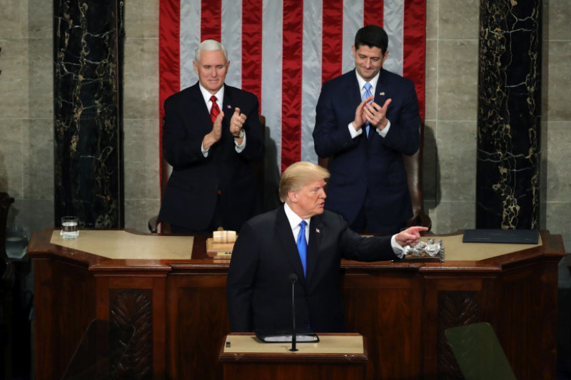 President Trump Addresses The Nation In His First State Of The Union Address To Joint Session Of Congress