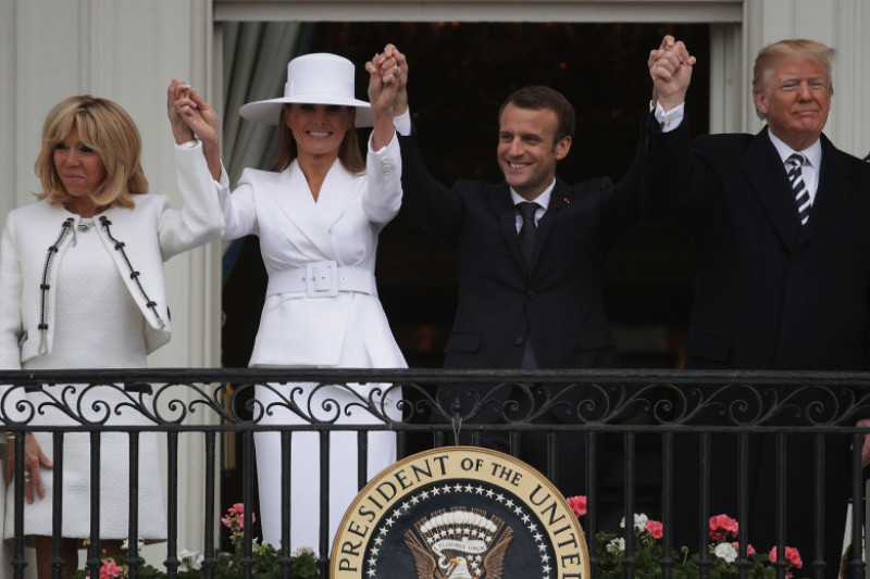 President Trump And First Lady Melania Trump Welcome President Macron And Mrs. Macron To The White House