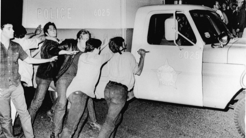 Protestors Push Police Vehicle At 1968 Democratic National Convention