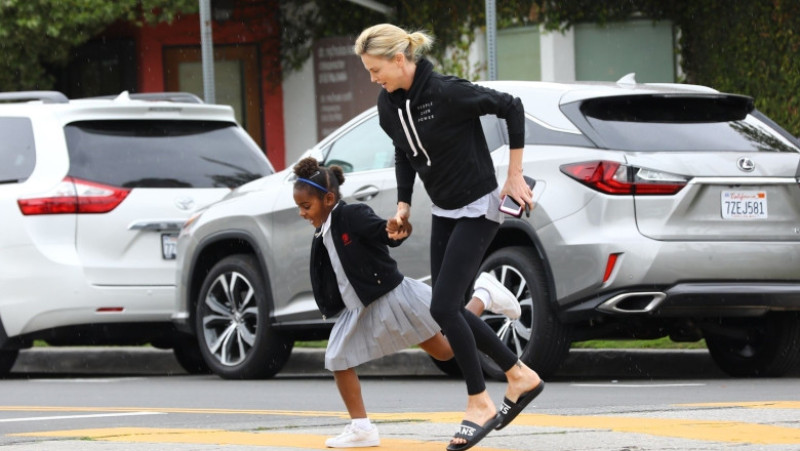 *EXCLUSIVE* Charlize Theron enjoys a Menchie's frozen yogurt with son Jackson