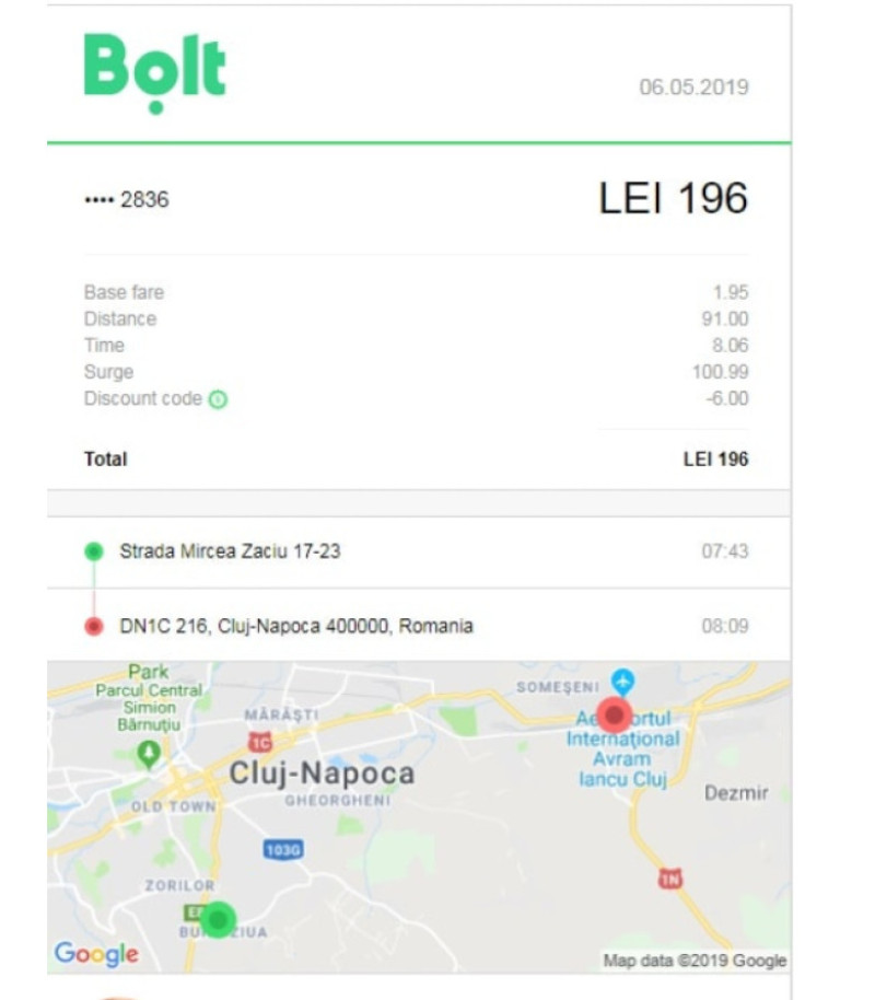 cursa bolt cluj aeroport