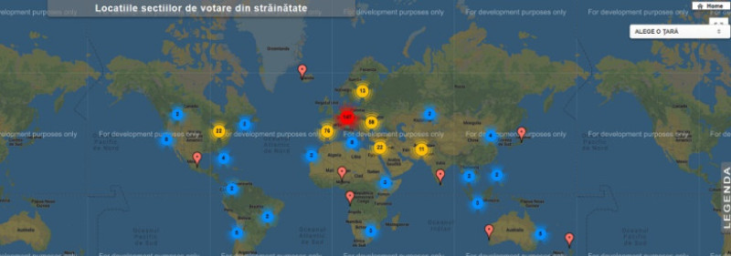 Harta sectiilor de votare din diaspora. Alegeri europarlamentare 2019
