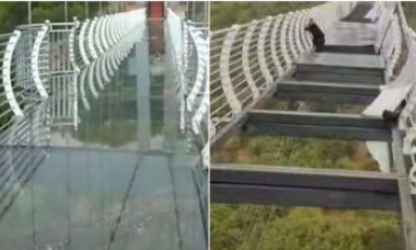 Bărbat rămas suspendat la 100 de metri în aer, după ce podul de sticlă pe care se afla a fost distrus de vânt