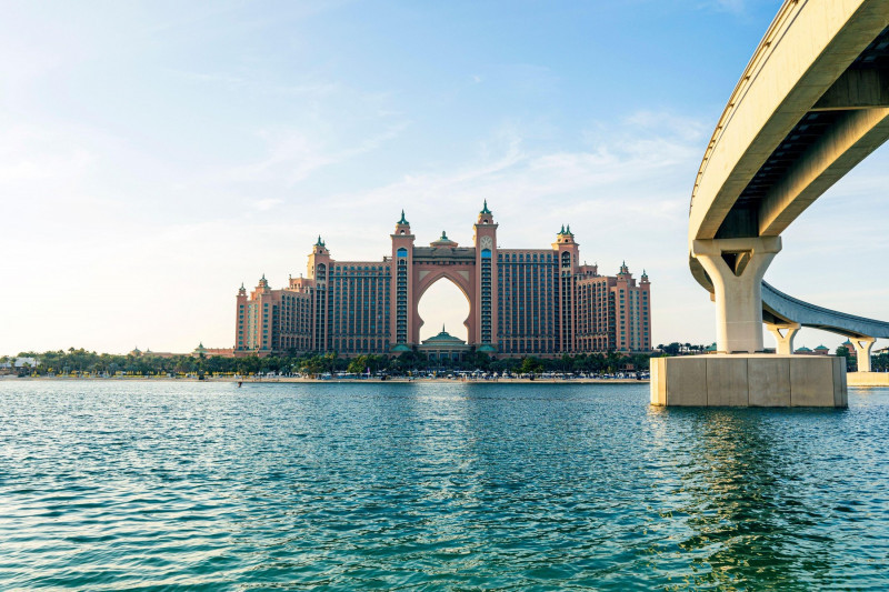Panorama of Atlantis the Palm is a luxury 5 star hotel in Dubai, UAE. Dubai, United Arab Emirates. November 27th, 2022.