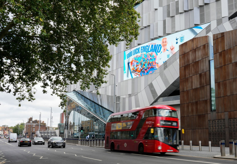 World Cup Messages displayed on the Tottenham Hotspur Stadium, London, UK - 20 Aug 2023