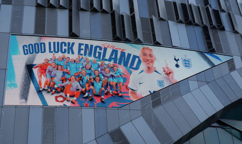 World Cup Messages displayed on the Tottenham Hotspur Stadium, London, UK - 20 Aug 2023