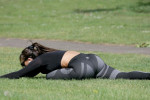 *EXCLUSIVE* Reality Star Lauryn Goodman looks to de-stress after her legal row with ex Kyle Walker by showcasing her flexible moves with a workout at the park in Brighton.