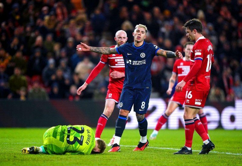 Chelsea's Enzo Fernandez reacts after a missed chance during the Carabao Cup semi final first leg match at the Riverside Stadium, Middlesbrough. Picture date: Tuesday January 9, 2024.