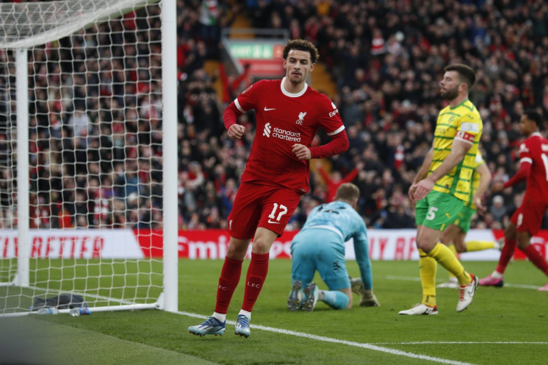 Liverpool v Norwich City Emirates FA Cup Curtis Jones of Liverpool celebrates scoring his sides 1st goal during the Emir