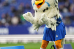 RCD Espanyol mascot Perico during the La Liga match between RCD Espanyol v RCD Mallorca played at RCDE Stadium on Mar 20, 2022 in Barcelona, Spain. (Photo by PRESSINPHOTO)