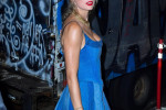 Taylor Swift arrives in a denim mini dress at the VMA after party in NYC