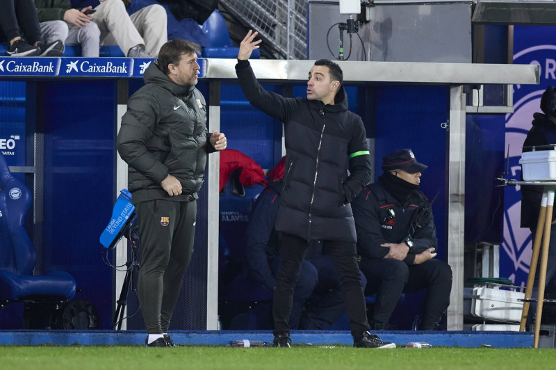 Deportivo Alaves v FC Barcelona, Barca - LaLiga EA Sports Xavi Hernandez head coach of FC Barcelona reacts during the La