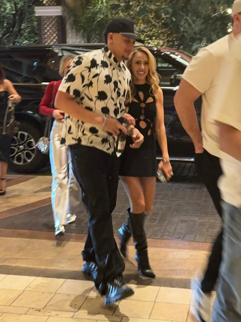 *EXCLUSIVE* Patrick Mahomes Leans on Wife Brittany Mahomes, Joined by Brother Jackson, at Super Bowl After-Party in Vegas! *Web Must Call For Pricing*