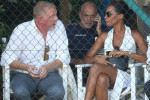 *EXCLUSIVE* *WEB MUST CALL FOR PRICING* Former German Tennis Legend Boris Becker shows off his public display of affection with his partner Lilian de Carvalho Monteiro at the charity event "Olimpiadi del Cuore" in Forte dei Marmi.