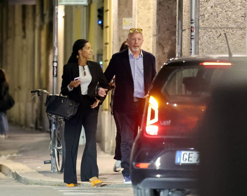 *EXCLUSIVE* WEB MUST CALL FOR PRICING - MISSING WIMBLEDON BORIS?? - Former German Tennis player and Pundit Boris Becker pictured rocking a Ralph Laurent Wimbledon tennis logo shirt while on a night out with girlfriend Lilian de Carvalho in Milan!