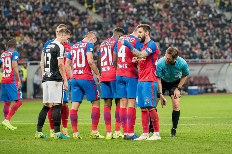 Bucharest, Romania. 1st March 2017. Gabriel Enache #44 of FC Steaua Bucharest during the LPF - Football Romanian League 1 Orange 2016-2017, game between FC Steaua Bucharst and FC Dinamo 1848 Bucharest at National Arena Stadium, Bucharest, Romania ROU.