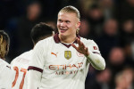 Luton Town FC v Manchester City FC Manchester City s Erling Haaland celebrates their side s fifth goal of the game durin