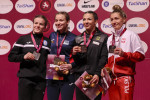 Wrestling European Championships Podium 55kg WW - Gold Andreea Beatrice Ana (ROU), Silver Mariana Dragutan (MDA), Bronze