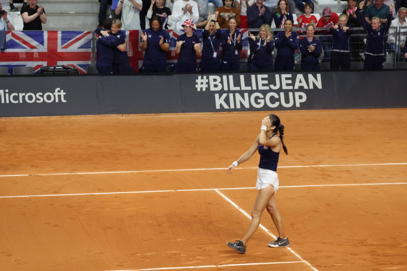 Joie de Emma RADUCANU (Equipe de Grande-Bretagne fĂ� minine de tennis) lors du match de Billie Jean King Cup France vs Gr