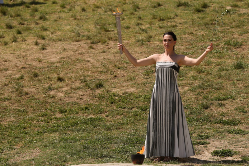 Rehearsal of the flame lighting ceremony for the Paris Olympics in Ancient Olympia