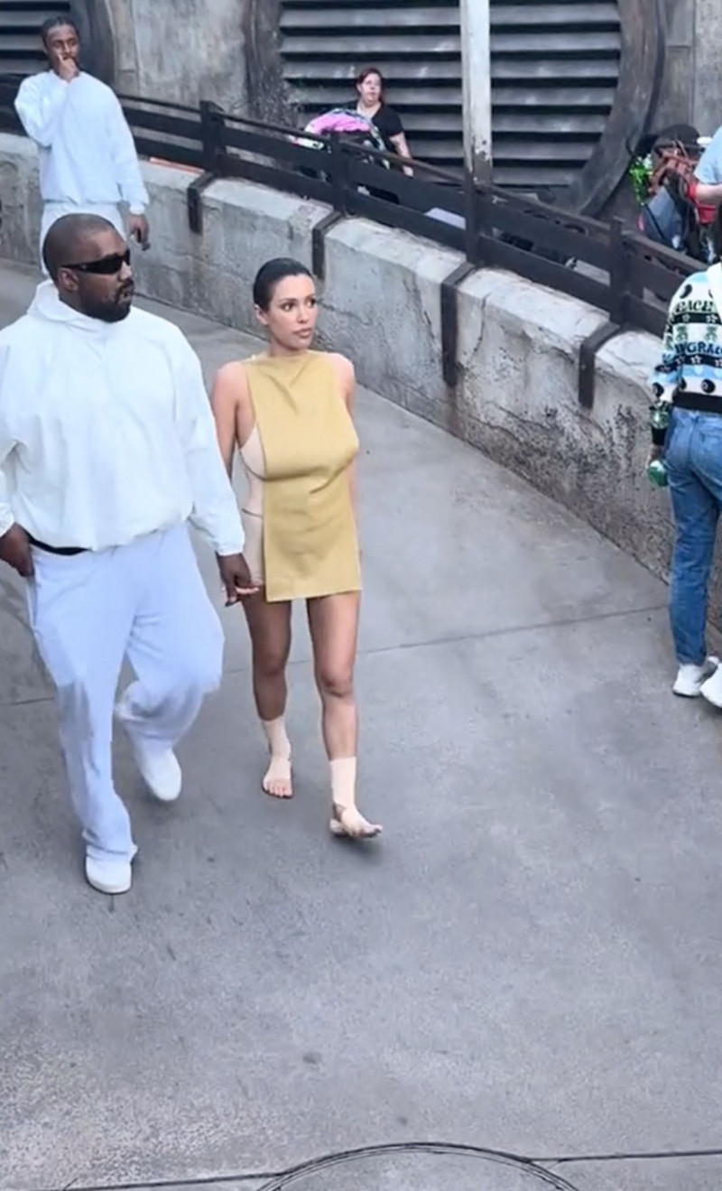 Kanye West’s wife Bianca Censori goes shoeless with bandaged feet as they visit Disneyland