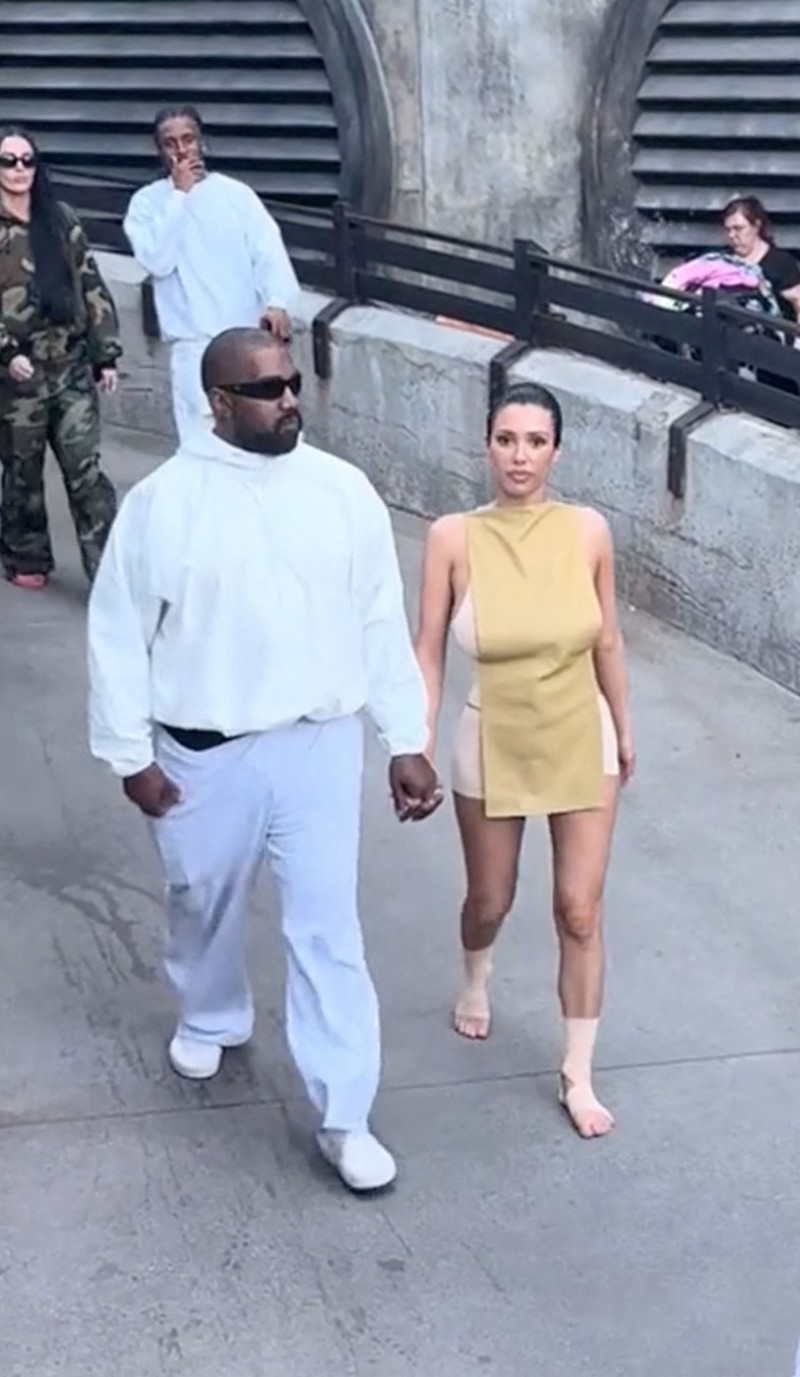 Kanye West’s wife Bianca Censori goes shoeless with bandaged feet as they visit Disneyland