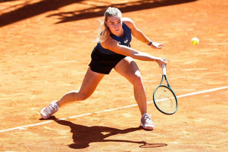 Maria Timofeeva of Russia in action against Fiona Ferro of France during the Mutua Madrid Open 2024, ATP Masters 1000 and WTA 1000, tennis tournament on April 22, 2024 at Caja Magica in Madrid, Spain
