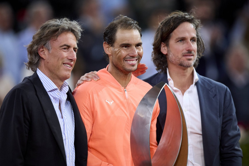 Mutua Madrid Open - Day Nine Rafael Nadal from Spain receives a tribute trophy after loss the game against Jiri Lehecka