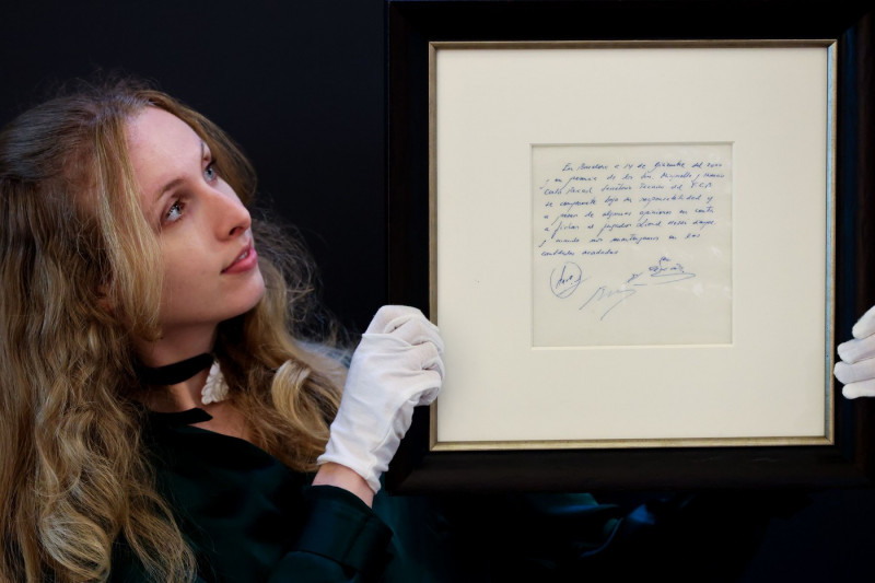 Sale Of Napkin With Lionel MessiŐs First Barcelona FC Contract, London, UK - 08 May 2024