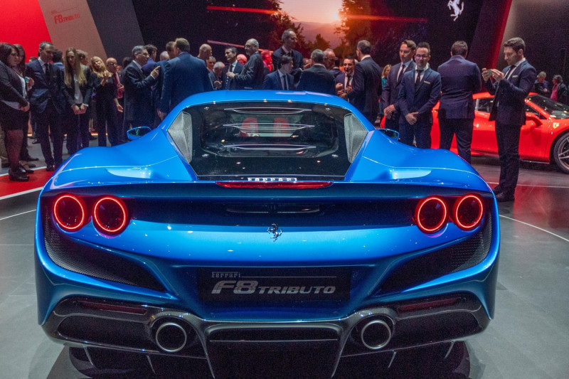 Geneva, Switzerland. 5nd March, 2019. The new Ferrari 488 GTB (rear view) presented at the 89th Geneva International Motor Show. Credit: Eric Dubost/Alamy Live News
