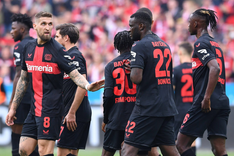 Fußball 1. Bundesliga 34. Spieltag Bayer 04 Leverkusen - FC Augsburg am 18.05.2024 in der BayArena in Leverkusen Torjube