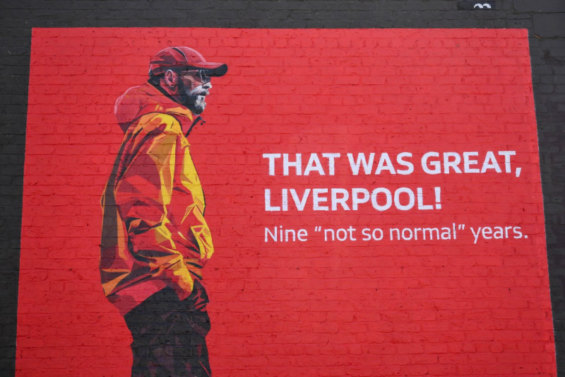 Premier League Liverpool v Wolverhampton Wanderers Jürgen Klopp Manager goodbye mural outside of Anfield ahead of the Pr