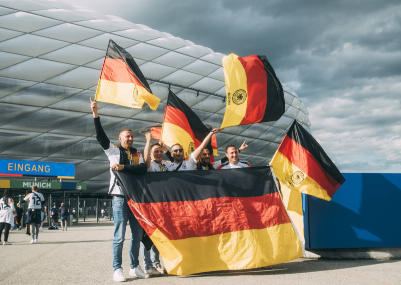Muenchen, Allianz Arena, 19.09.2021: German fans outside the stadium prior the match UEFA European Championship, EM, Eur