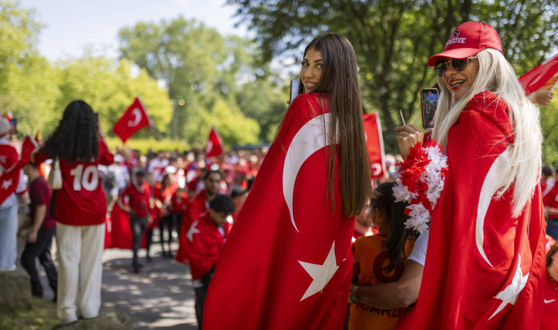 Dortmund, Germany. 22nd Jun 2024. Fan march: Turkish fans on their way to the stadium Turkey - Portugal Türkei - Portuga