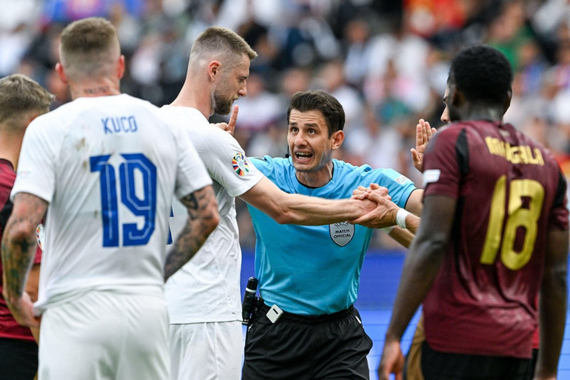Frankfurt, Germany. 17th June, 2024. referee Umut Meler during a soccer game between the national teams of Belgium, called the Red Devils and Slovakia on the first matchday in Group E in the group stage of the UEFA Euro 2024 tournament, on Monday 17 June