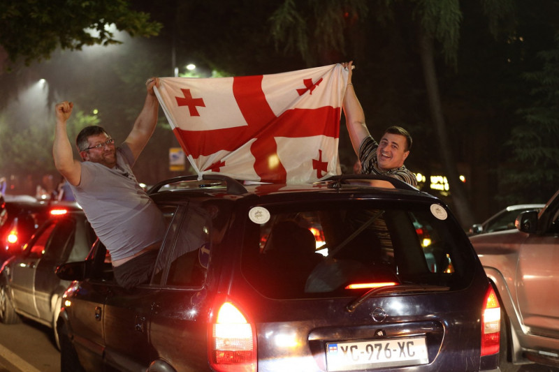 Georgians celebrate after qualifying for UEFA EURO 2024 Last 16