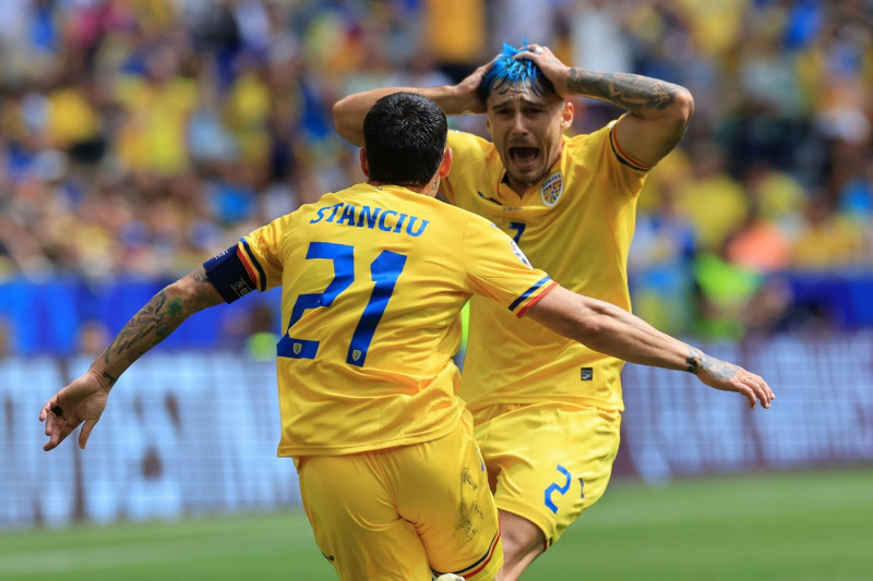 Munich Football Arena, Munich, Germany. 17th June, 2024. Euro 2024 Group E Football, Romania versus Ukraine; Nicolae Stanciu (rom) celebrates his goal for 1-0 in the 29th minute with Andrei Ratiu Credit: Action Plus Sports/Alamy Live News