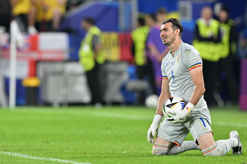 Cologne, Germany. 22nd June, 2024. Florin Nita (1) of Romania reacts during a soccer game between the national teams of Belgium, called the Red Devils and Romania on the second matchday in Group E in the group stage of the UEFA Euro 2024 tournament, on Sa