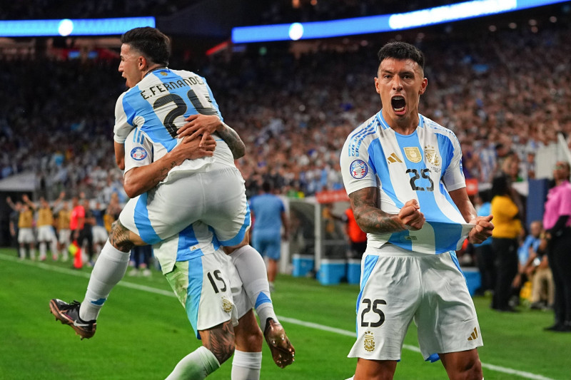 RECORD DATE NOT STATED Copa America USA 2024 Argentina vs Ecuador Quarterfinals Lisandro Martinez celebrates his goal 1-