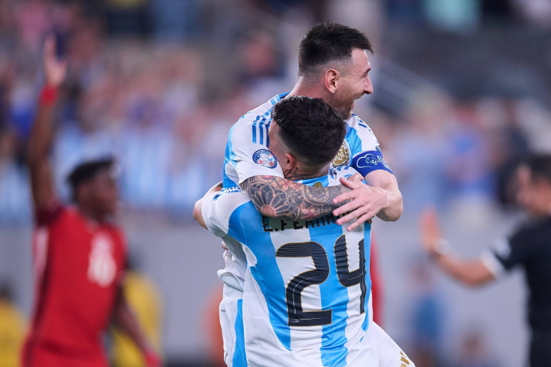 RECORD DATE NOT STATED Copa America USA 2024 Argentina vs Canada - Semifinal Lionel Messi celebrates his goal 2-0 with E